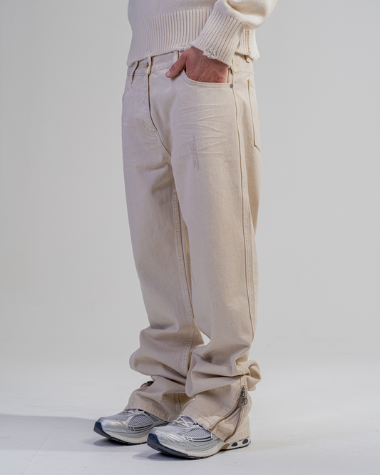 JEAN FLARE FIT ZIPPÉ [BEIGE]