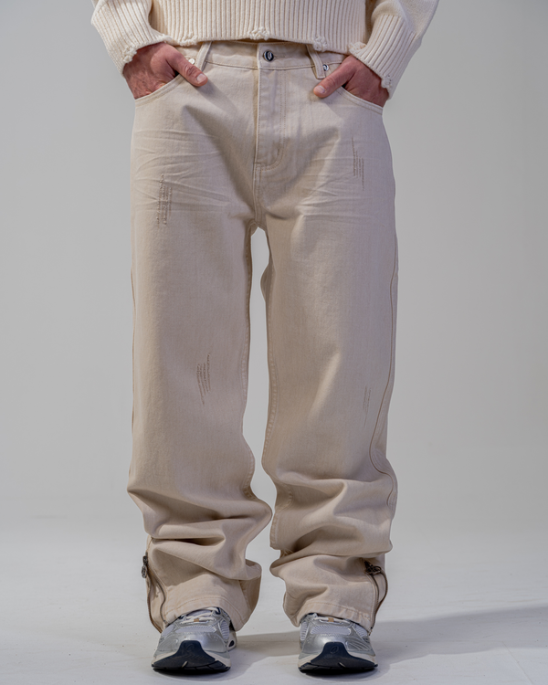 JEAN FLARE FIT ZIPPÉ [BEIGE]
