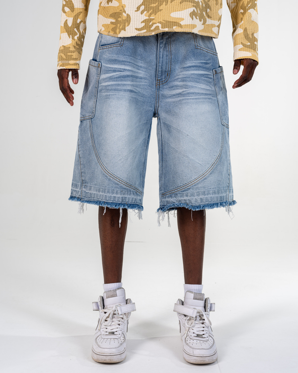 RIPPED BAGGY JORTS [BLEU]