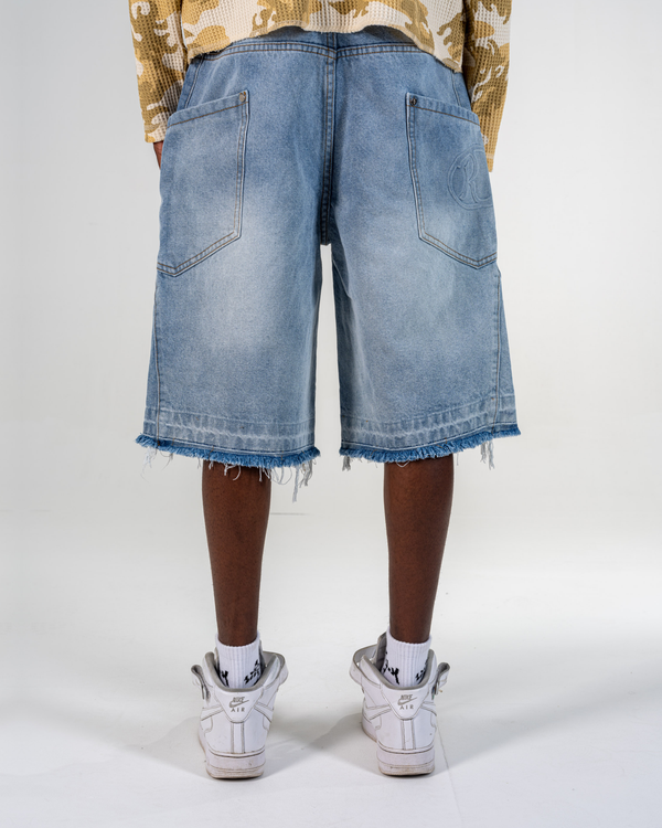 RIPPED BAGGY JORTS [BLEU]