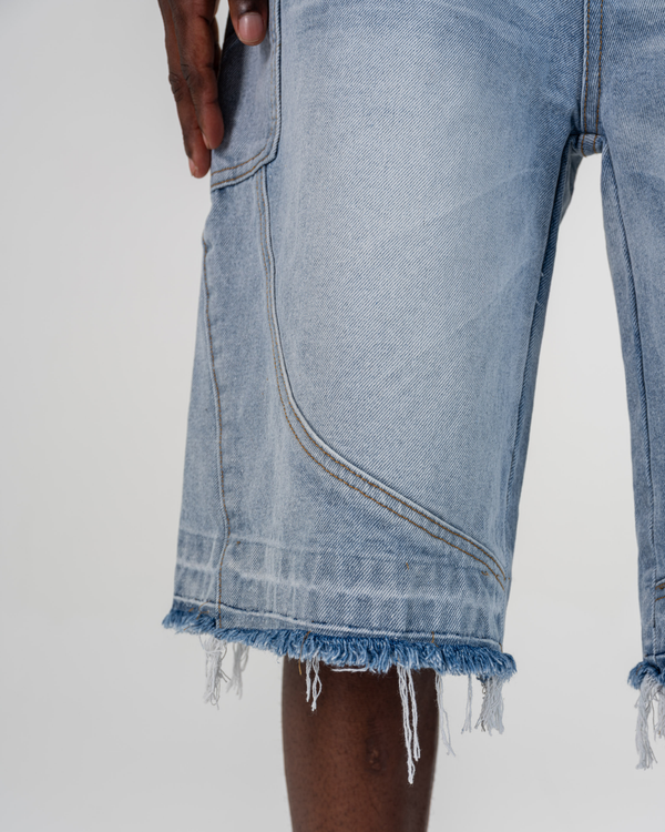 RIPPED BAGGY JORTS [BLEU]