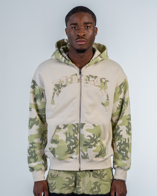 SWEAT ZIPPÉ CAMO PATCHWORK [BEIGE]