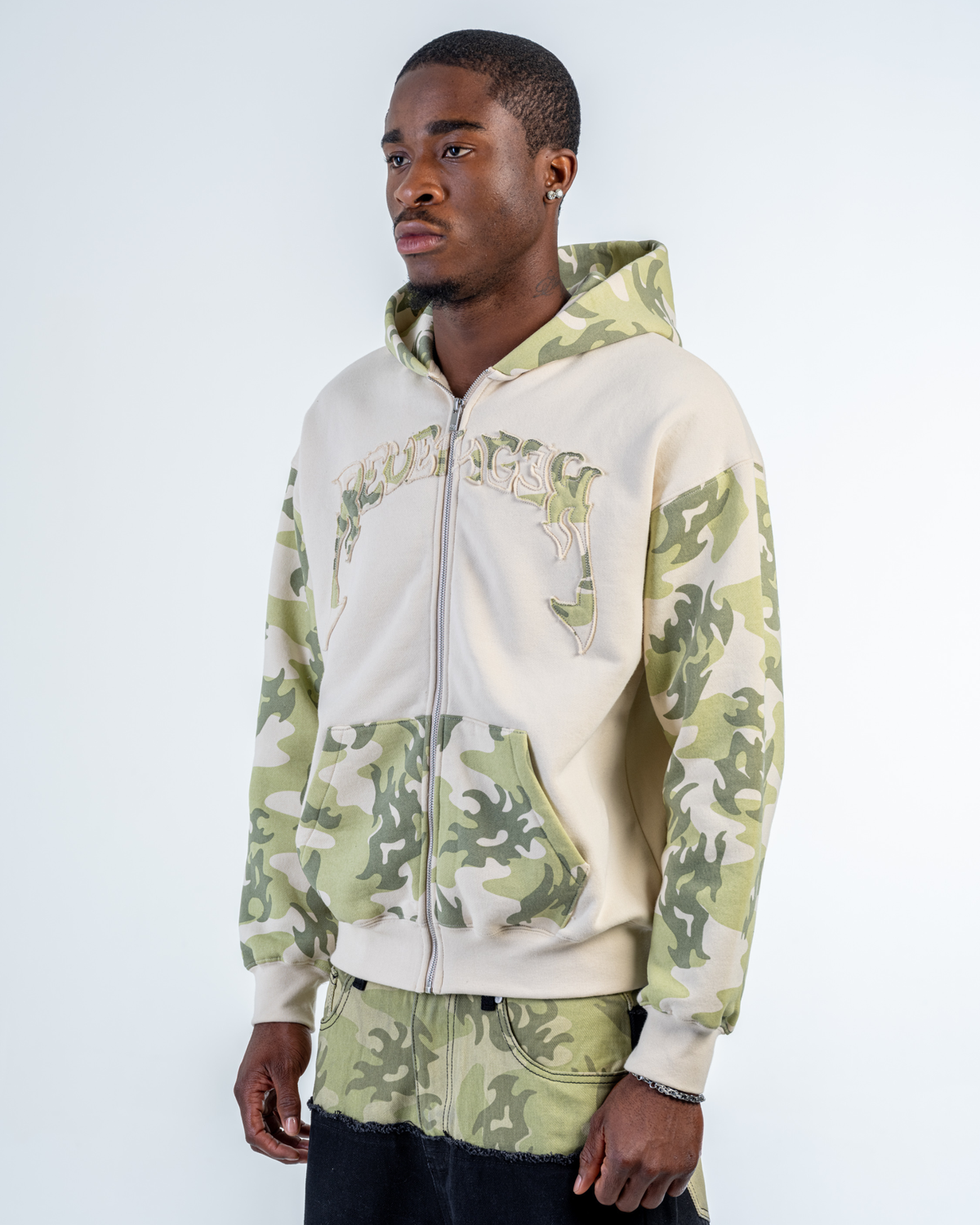 SWEAT ZIPPÉ CAMO PATCHWORK [BEIGE]