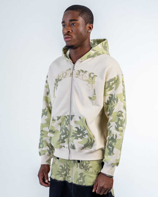 SWEAT ZIPPÉ CAMO PATCHWORK [BEIGE]