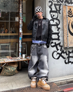 TENUE VESTE CUIR + JEAN BAGGY thumbnail
