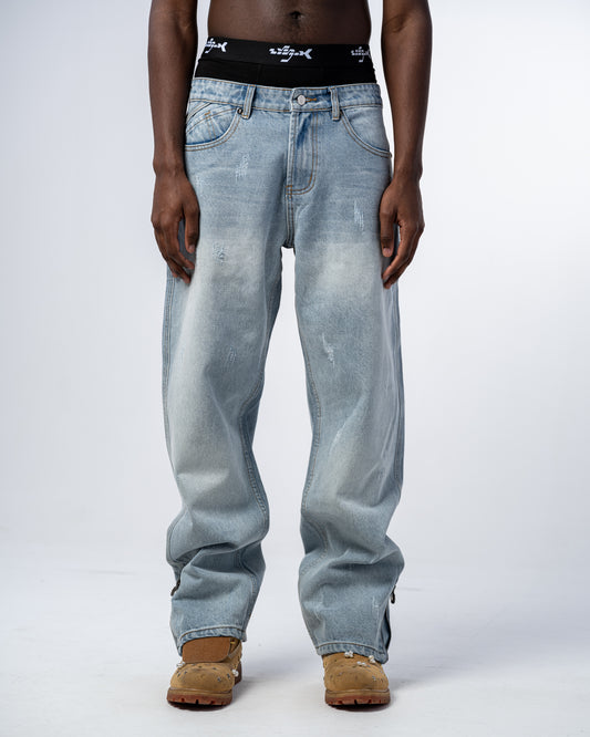 JEAN FLARE FIT ZIPPÉ [BLEU]