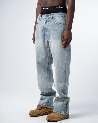 JEAN FLARE FIT ZIPPÉ [BLEU]