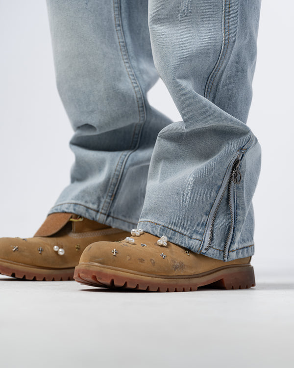 JEAN FLARE FIT ZIPPÉ [BLEU]