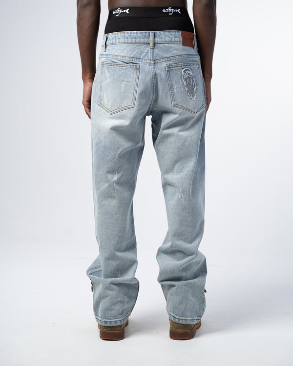 JEAN FLARE FIT ZIPPÉ [BLEU]