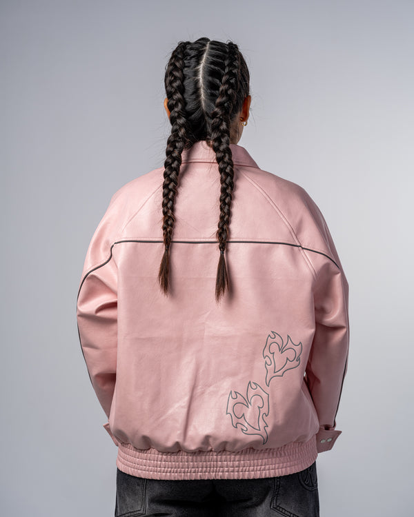 VESTE EN SIMILICUIR [ROSE]