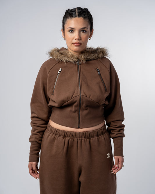 VESTE CROP FOURRURE [MOCHA]