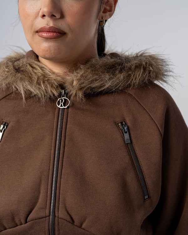 VESTE CROP FOURRURE [MOCHA]